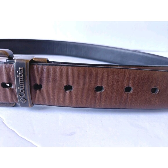 Columbia Belt Synthetic Leather Men's 38 Brown Black Stitched Adjustable - Picture 4 of 9